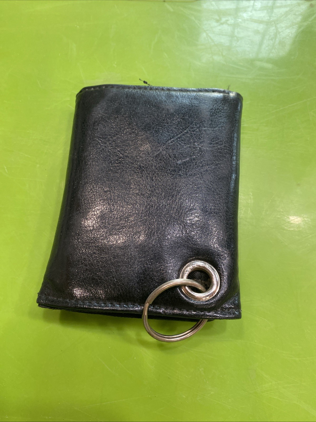 Solid Black Plain Genuine Leather Chain Wallet No… - image 1