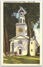 Vintage Lenox MA Congregational Church Linen Postcard Tichnor Bros