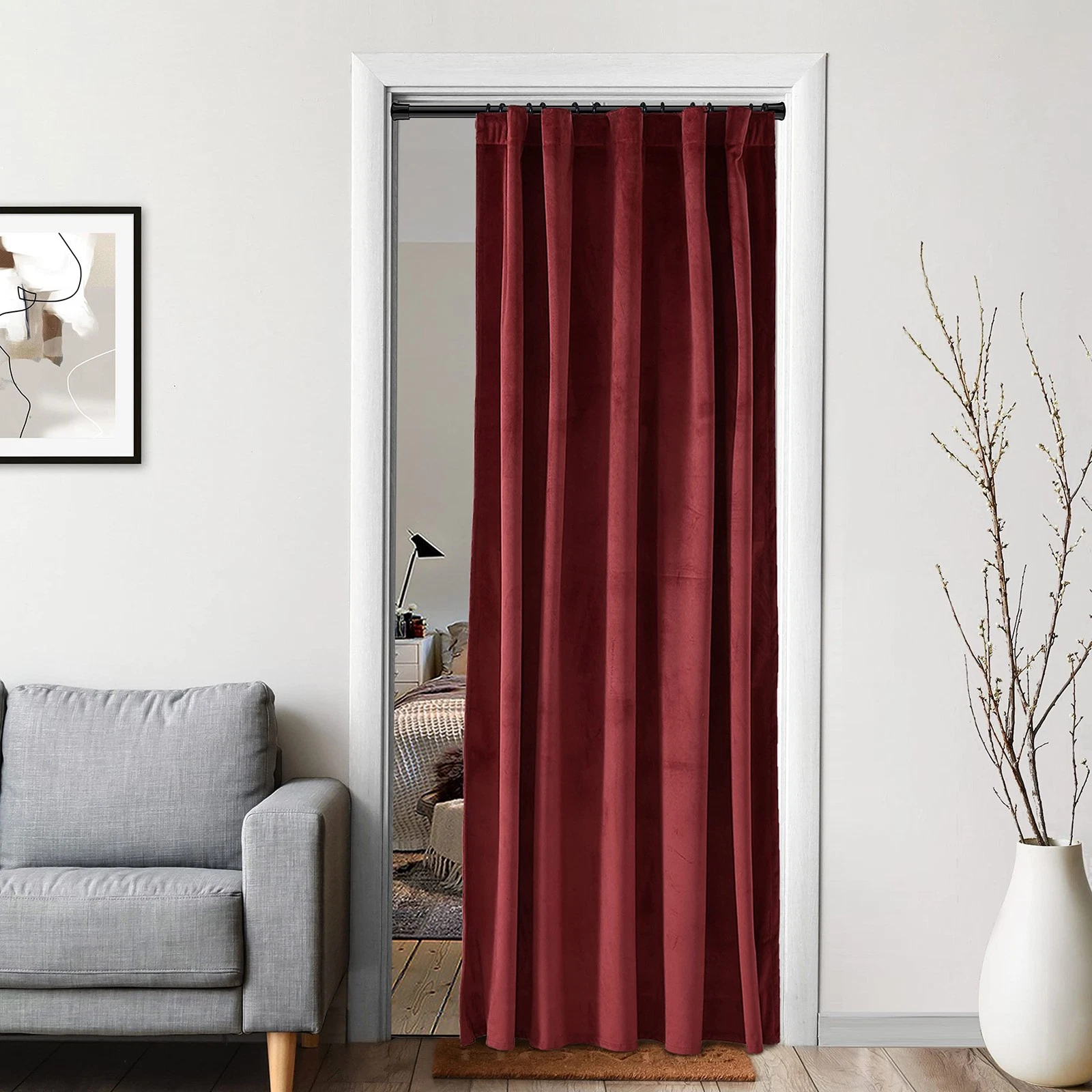Burgundy Curtains for Bedroom,Blackout Velvet Victorian Room Darkening Insula...
