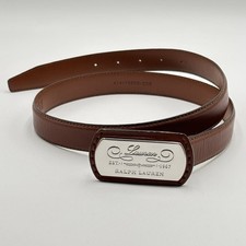 Ralph Lauren Genuine brown leather plaque-Buckle Belt Size M Silver Tone RARE