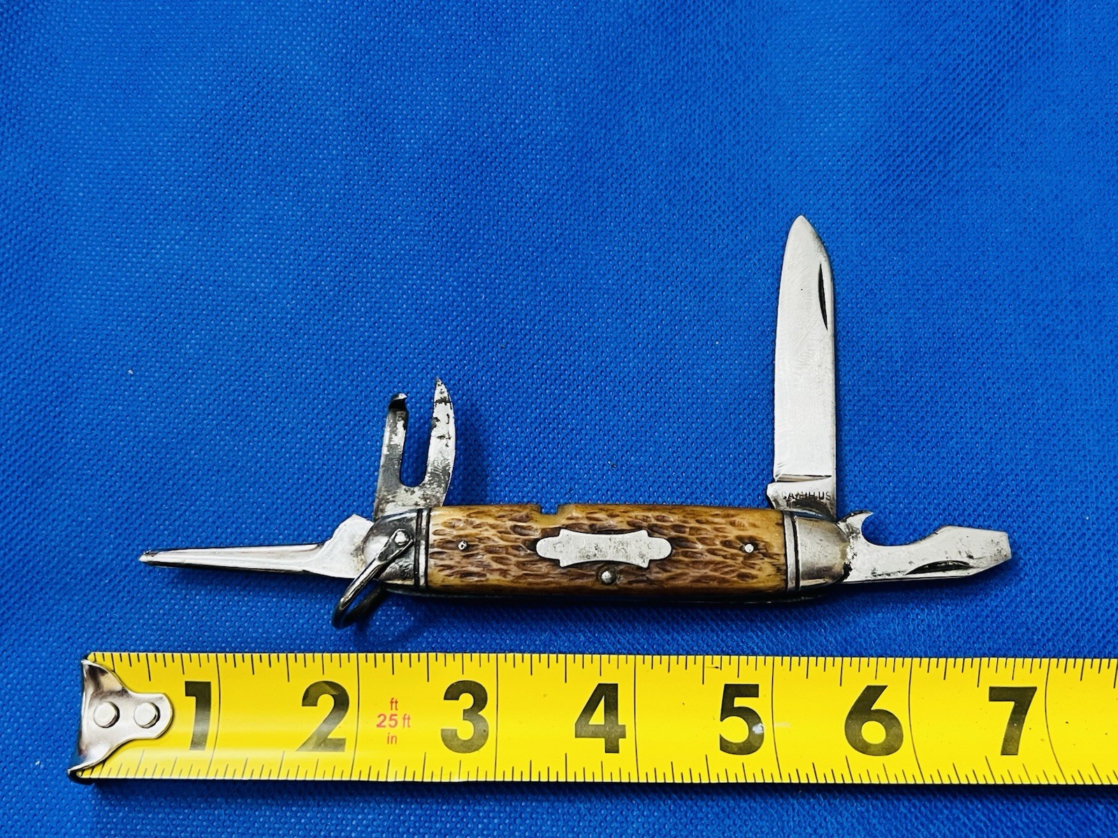 CAMILLUS NEW YORK USA 3- LINE SCOUT KNIFE C. 1946 - 1950 JIGGED BONE