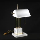 Vintage Banker's Lamp Brass Carrara Marble White Milk Glass Shade