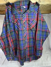 Vintage Wrangler Men's Western Shirt Sz XL Red Plaid Long Sleeve Pearl Snap Tail