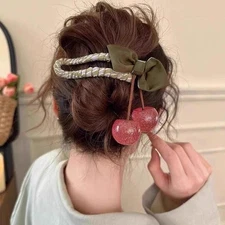 Large Size Cherry Bow Duckbill Hair Clip For Women Exquisite Hair Accessories
