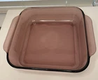 Vintage Pyrex Cranberry Glass Handled Baking Dish 222-R