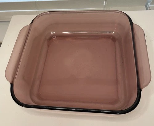 Vintage Pyrex Cranberry Glass Handled Baking Dish 222-R