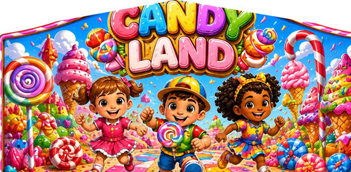 Candyland Kids Bounce House bannière 13 x 13 crochet et boucle panneau d'art 16 oz vinyle