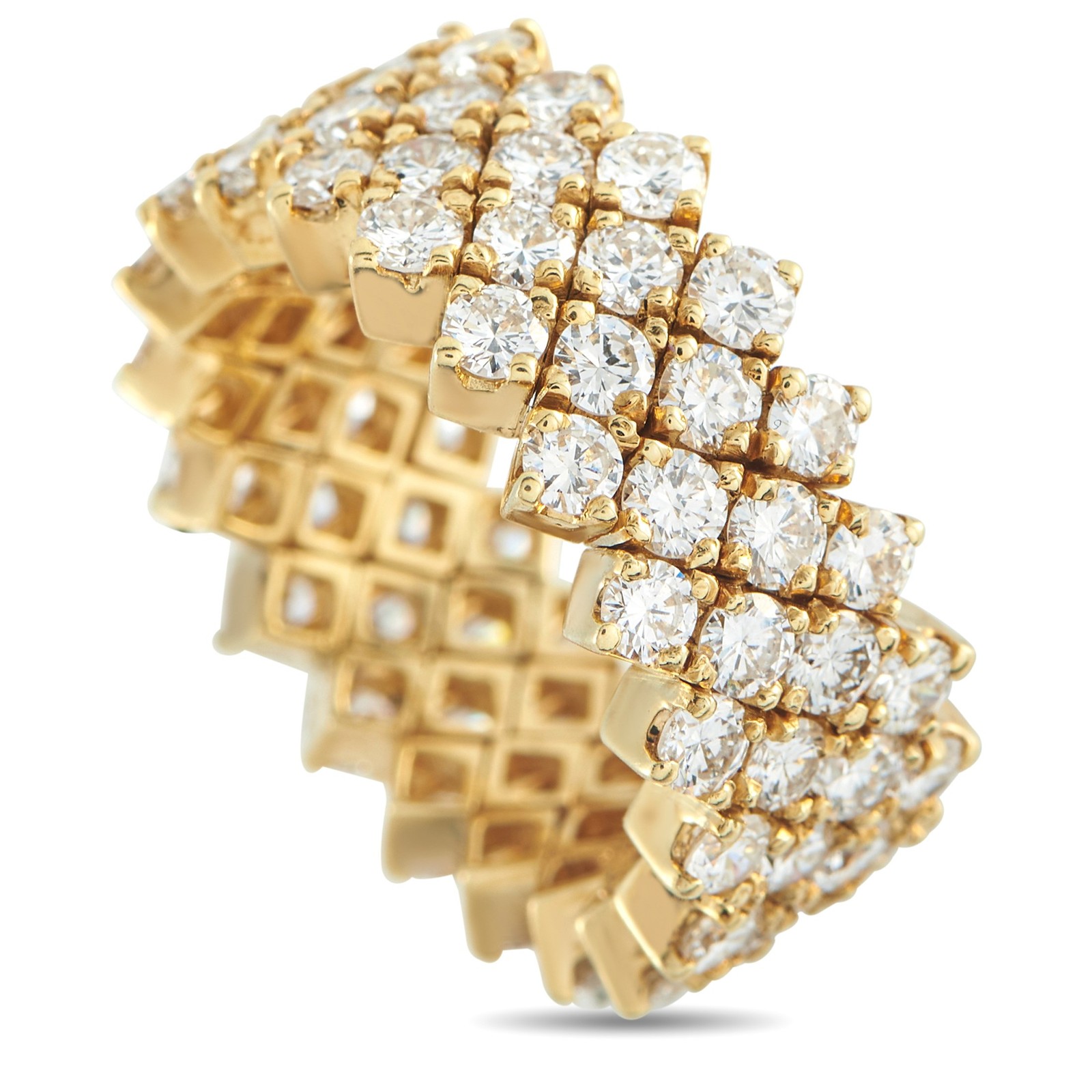18K Yellow Gold 4.85ct Diamond Lattice Eternity R… - image 1