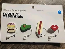 4pk Donut/Avo/Hot Dog/Lips Room Essentials Silicone Straw Toppers