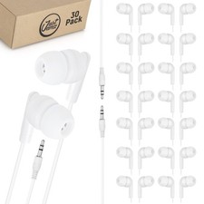 Pearl White In-Ear Earbuds, 30 Pack Disposable Earphones, Affordable Headphones,