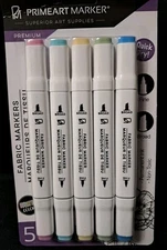 5 Pastel Fabric Markers Permanent Pens Paint Dual Tips Clothing Textiles Shoes