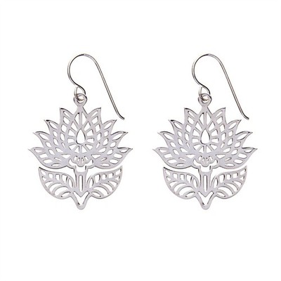 Silber Ohrhänger 925 Sterling Silber Satin Cut-Out offen Lotusblüte