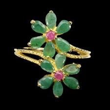 925 Sterling Silver Ring Pear Emerald 5x3mm Ruby Flower Gemstone Jewelry 7.5