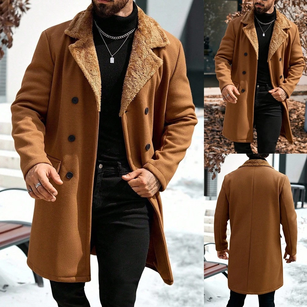 Vintage Style Mens Winter Jacket Warm Fleece Lined Plush Coat with Collar