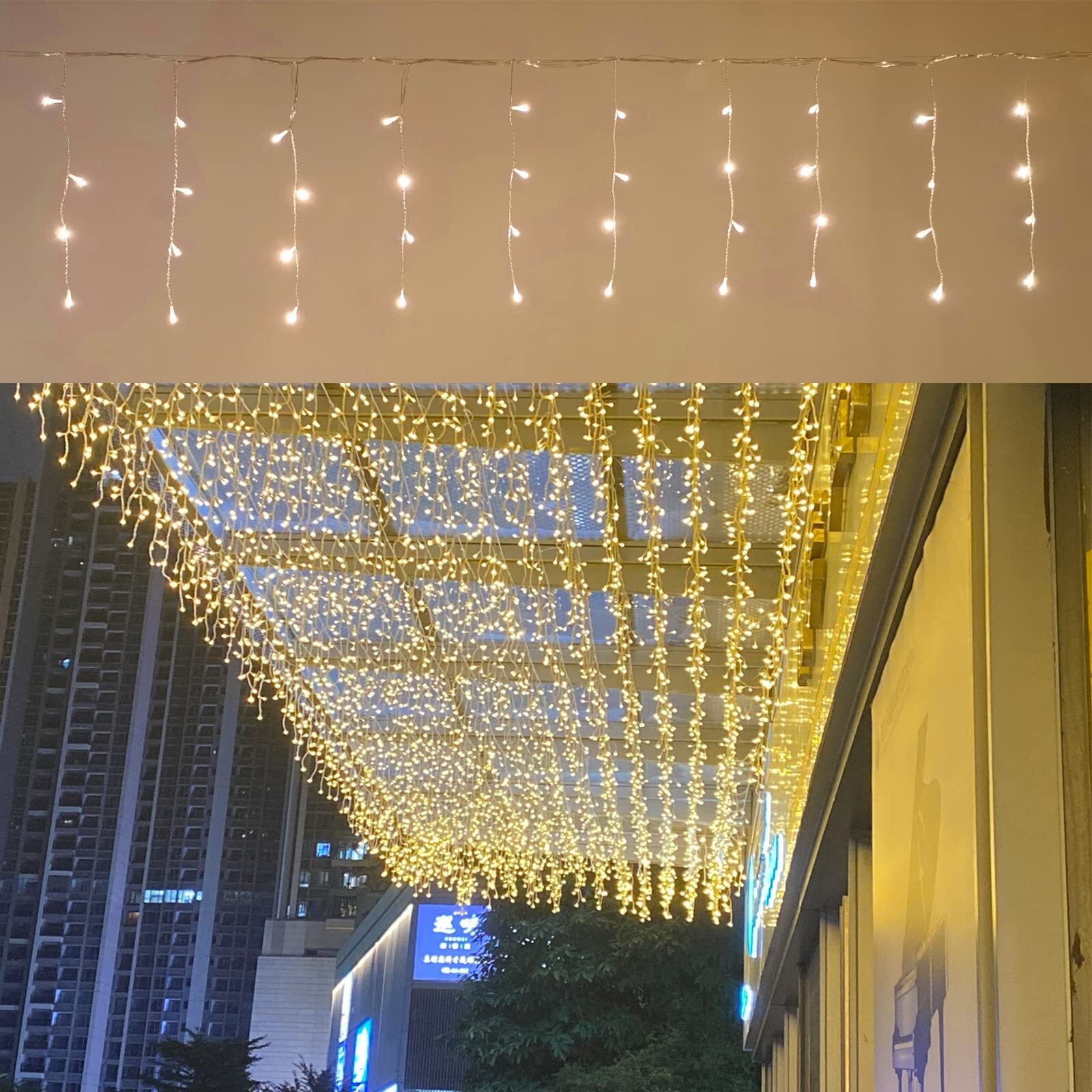 LED Ceiling Icicle Lights, 16.4FT 112 LEDs 8 Modes Twinkle Christmas Hanging ...