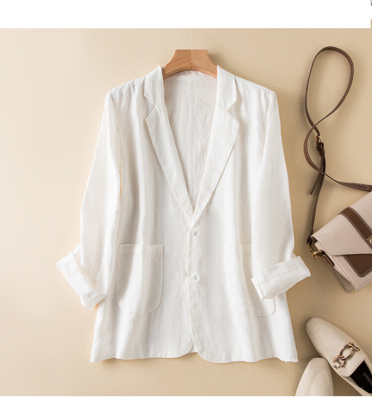 Autumn Casual Linen Suit Women's Jacket Long Sleeve Thin Short Cotton