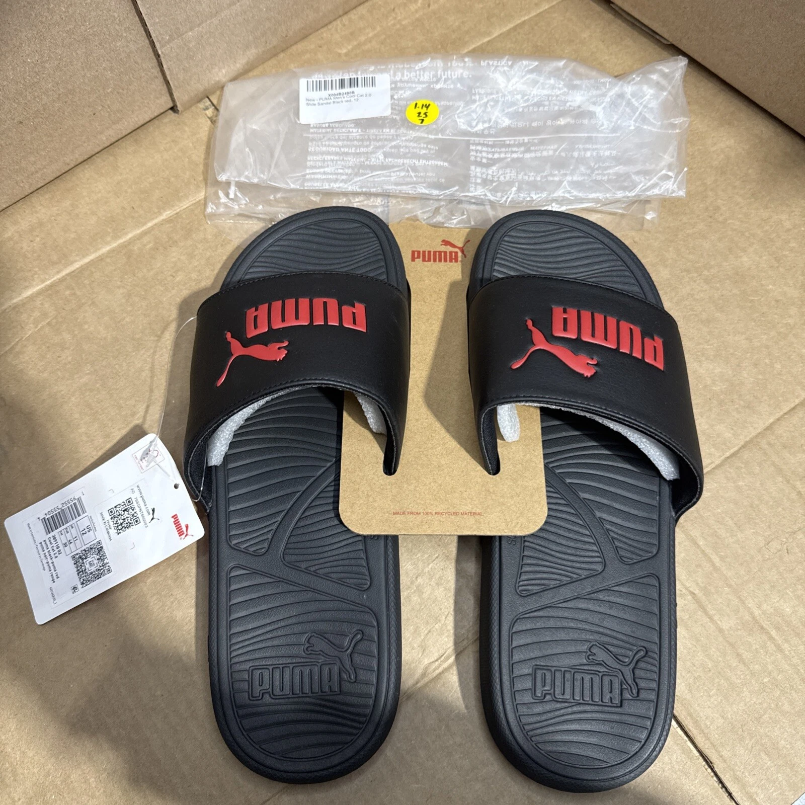 Puma Sandalo Slide Uomo Taglia 12 Cool Cat 2.0 Nero Rosso