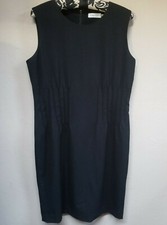 Calvin Klein Womens Size 8 Black U-Neck Ruched Sheath Dress Sleeveless Lined