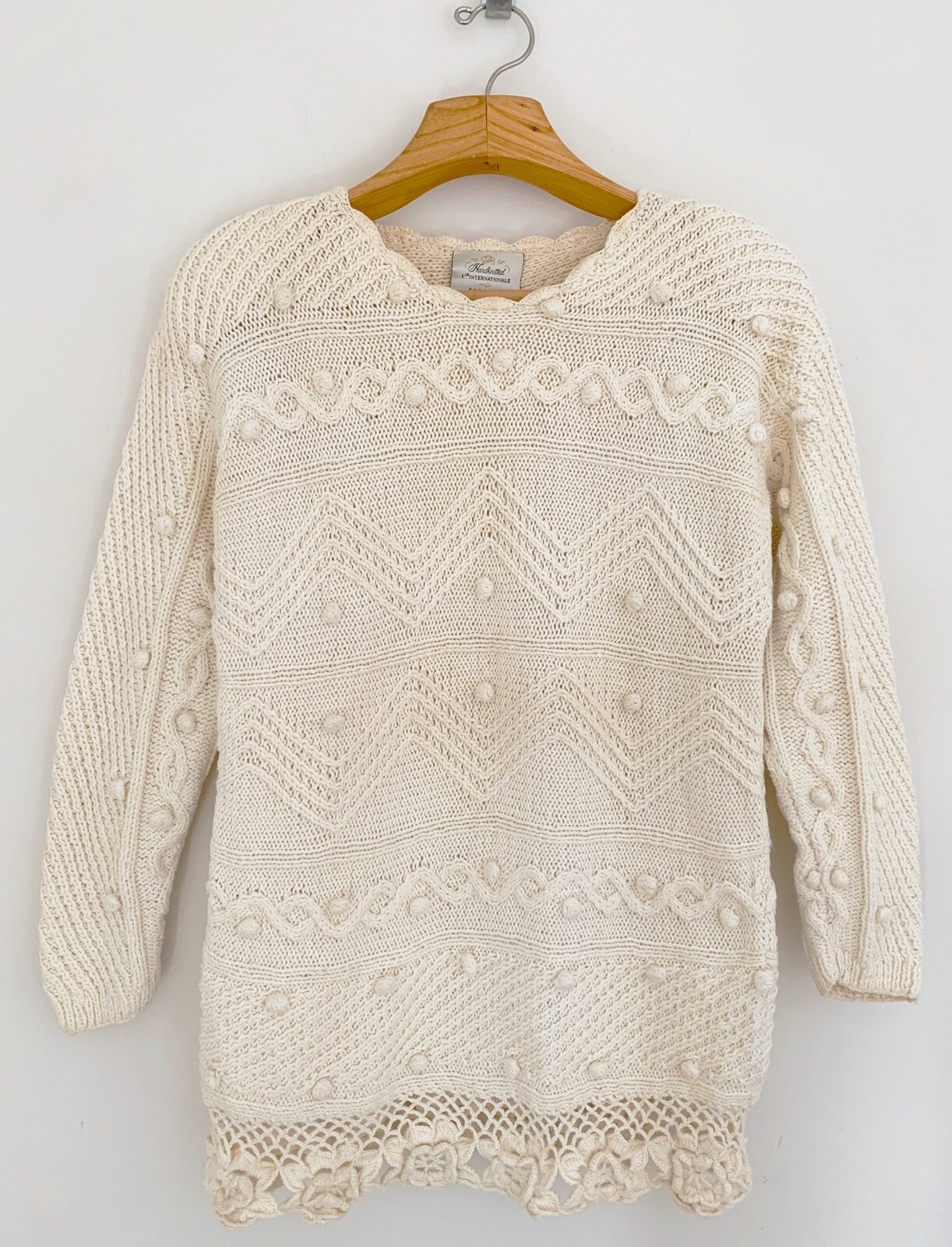 Hand Knitted Crochet Sweater M Ivory | eBay