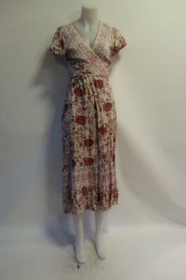 WOMENS BLOOMINGDALES BROWN MAUVE WHITE PINK FLORAL WRAP MIDI DRESS M * |  eBay
