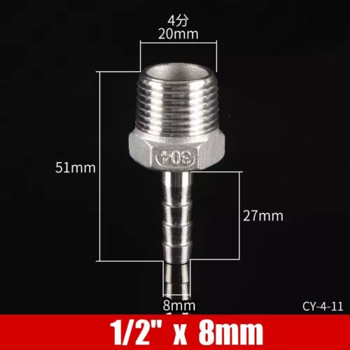 Stainless Male Thread Pipe Fitting x Barb Hose Tail Connector BSP 1/8" to 4" - Bild 83 von 86
