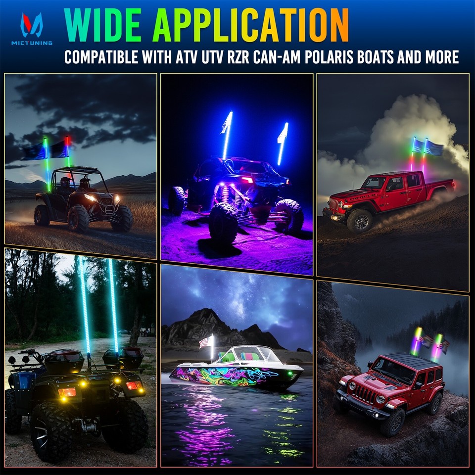4ft LED COB Whip Light RGB Chasing Antenna Remote For Polaris RZR Can ...
