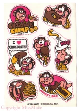 Vintage 80's CHOCOLATE Mark 1 Scratch n Sniff Monkeys Iron On Patches Sheet