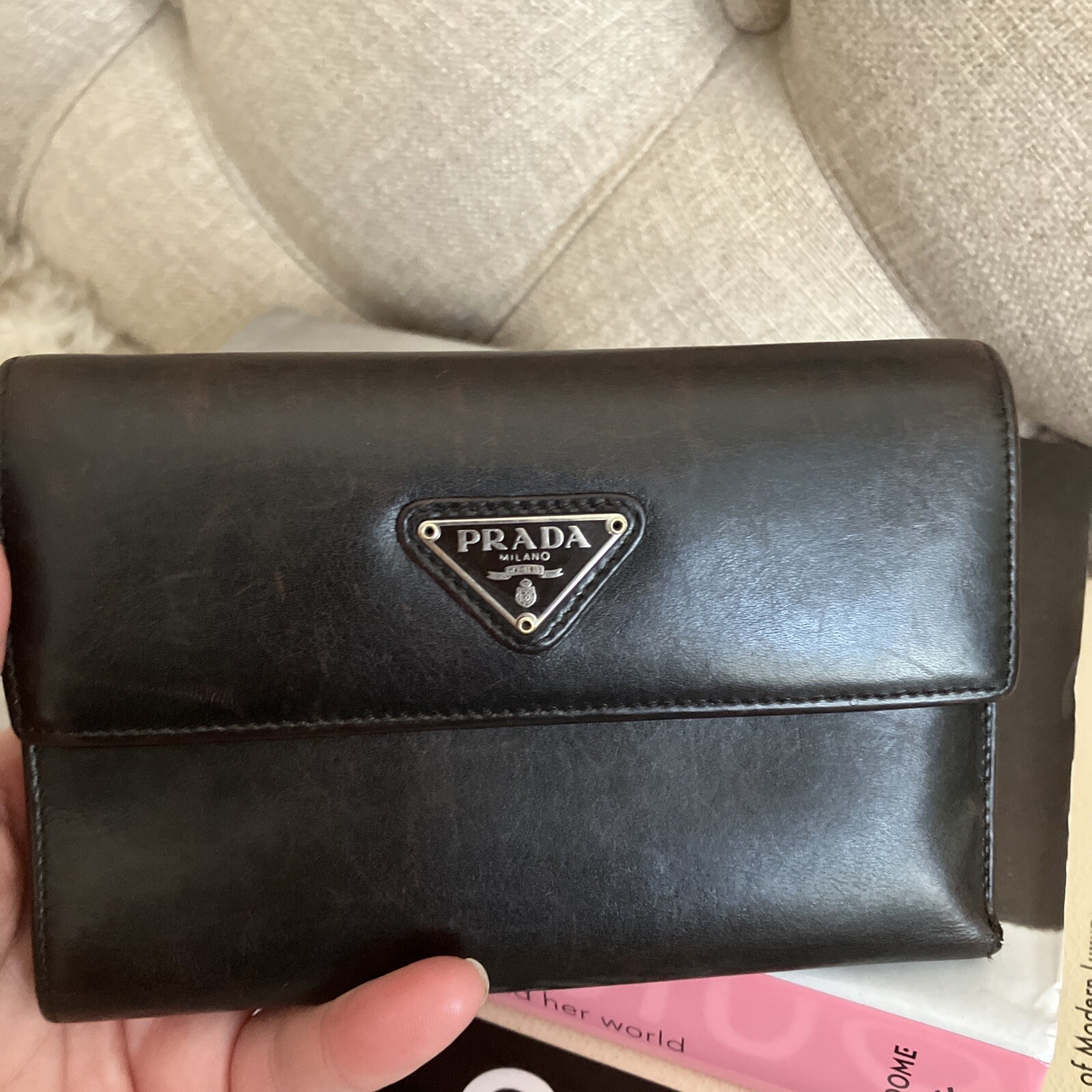 AUTHENTIC PRADA  Distressed Leather Compact trifo… - image 4