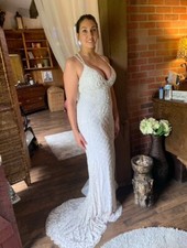 NEW with Tags| SHERRI hill fully beaded & rhine wedding dress with train size 12