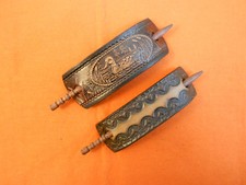 2 Leather Hair Barrettes w Sticks, Ponytail, Duck, Nature Scene Handcrafted 260