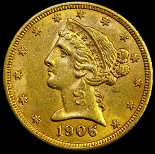 1906 GOLD US $5 DOLLAR LIBERTY HEAD HALF EAGLE COIN BU UNCIRCULATED