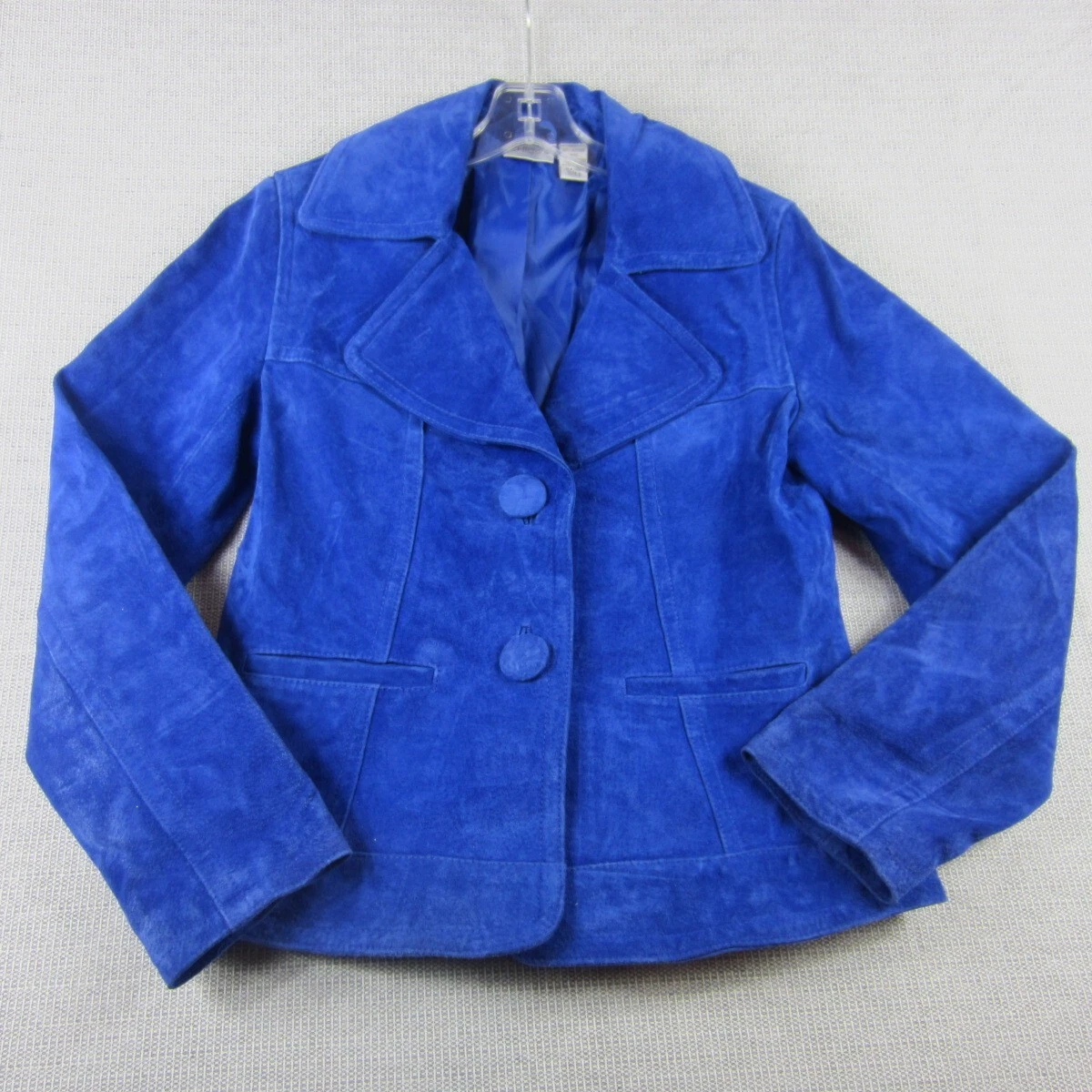 VETEMENTS Giacca blazer Chicos donna 0 piccola blu pelle scamosciata manica lunga colletto
