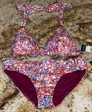 RALPH LAUREN Mystic Paisley Plum Halter Foldover Bikini Swim Suit Womens 10 14