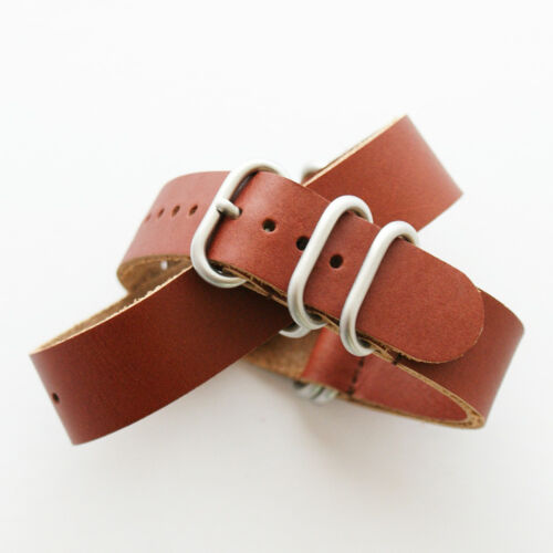Mid Brown Leather ZULU Watch Strap: 5 Ring Matt Steel : 20mm or 22mm (FL119) - Afbeelding 1 van 3