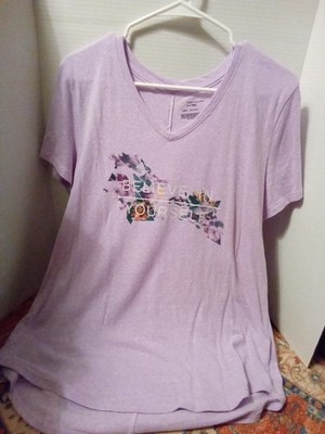 Tek Gear Sz L Lavinder V Neck Woman Top Logo Shirt  Belive In Your Self EUC