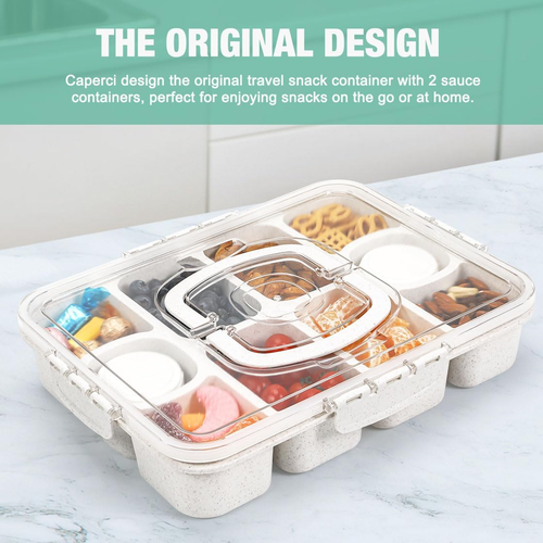 Snackle Box Container - Large 10-Compartment Divided Serving Tray with Lid and H - Picture 2 of 12