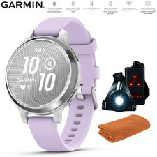 Garmin Lily 2 Active Smartwatch Silver w/ Purple Silicone Band  Towel and Light