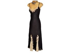 LOVELY WALLIS❤️Black Gold Lace 1920's Deco Beaded vintage style Gatsby Dress 16