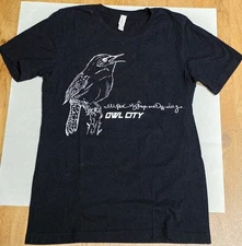 Vintage Owl City Black/White Graphics T-shirt I'll Pack My Bags and Off I'll Go 