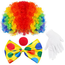 Clown Costume Set Rainbow Wig Nose Bow Tie White Gloves Party Accessories