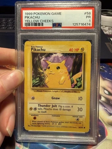 ⚡️1999 Pokémon TCG Pikachu Yellow Cheeks Base Set 58/102 PSA 1 LOW POP 63🌩️