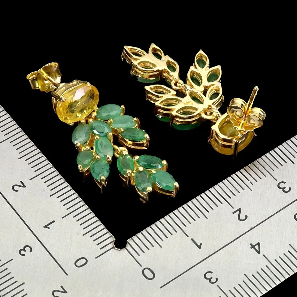 Pendientes de plata de ley 925 ovalados zafiro amarillo 9x7 mm joyería de piedras preciosas esmeralda Foto 3 de 4