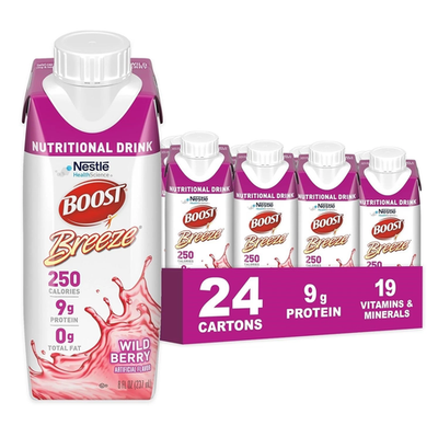 #ad #ad BOOST Breeze Clear Nutritional Drink 8oz Wild Berry 250 Cal 9g Protein 24 Pk. $75.00