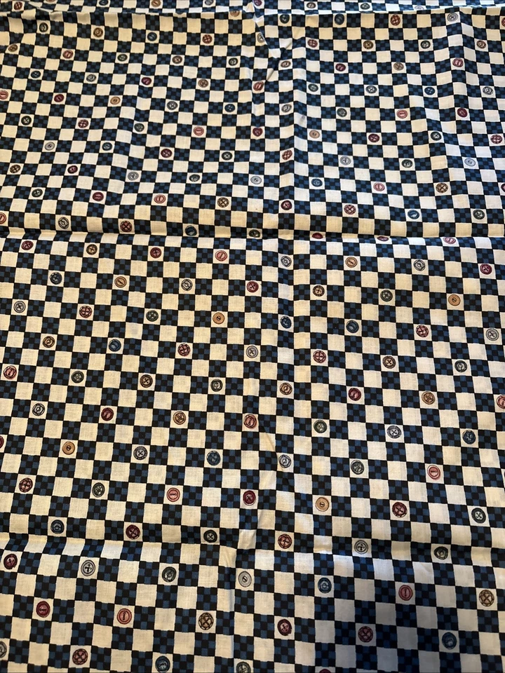 Diana Marcum for Marcus Brothers Checkered Squares Buttons Blue Cream 36 x 44” - Image 2 of 2