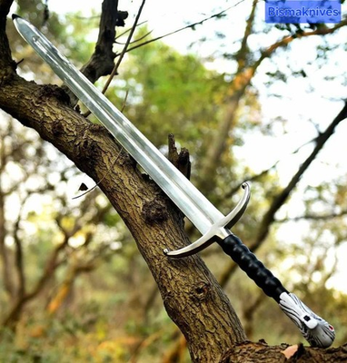 #ad Carbon Steel sword with cat handle custom handmade Sword with leather sheath $94.00