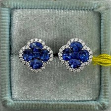 2Ct Round Cut Lab-Created Blue Sapphire Halo Stud Earrings 14K White Gold Plated
