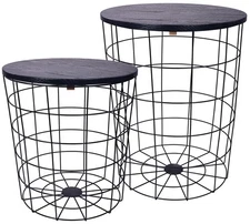 Nesting Table End Table Wire Basket Base with Wood Tops Side Table Set of 2, ...