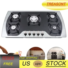 USA 5 Burners Gas Stove 35.4" Built-In Gas Cooktop Natural Gas Propane Stainless