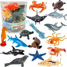 Liberty Imports Bucket of Ocean Sea Animals Toys - 16 PCS Large Underwater De...