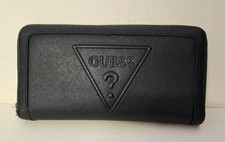 GUESS Black Zip Around Wallet Clutch Cards Checkbook Cash Coins